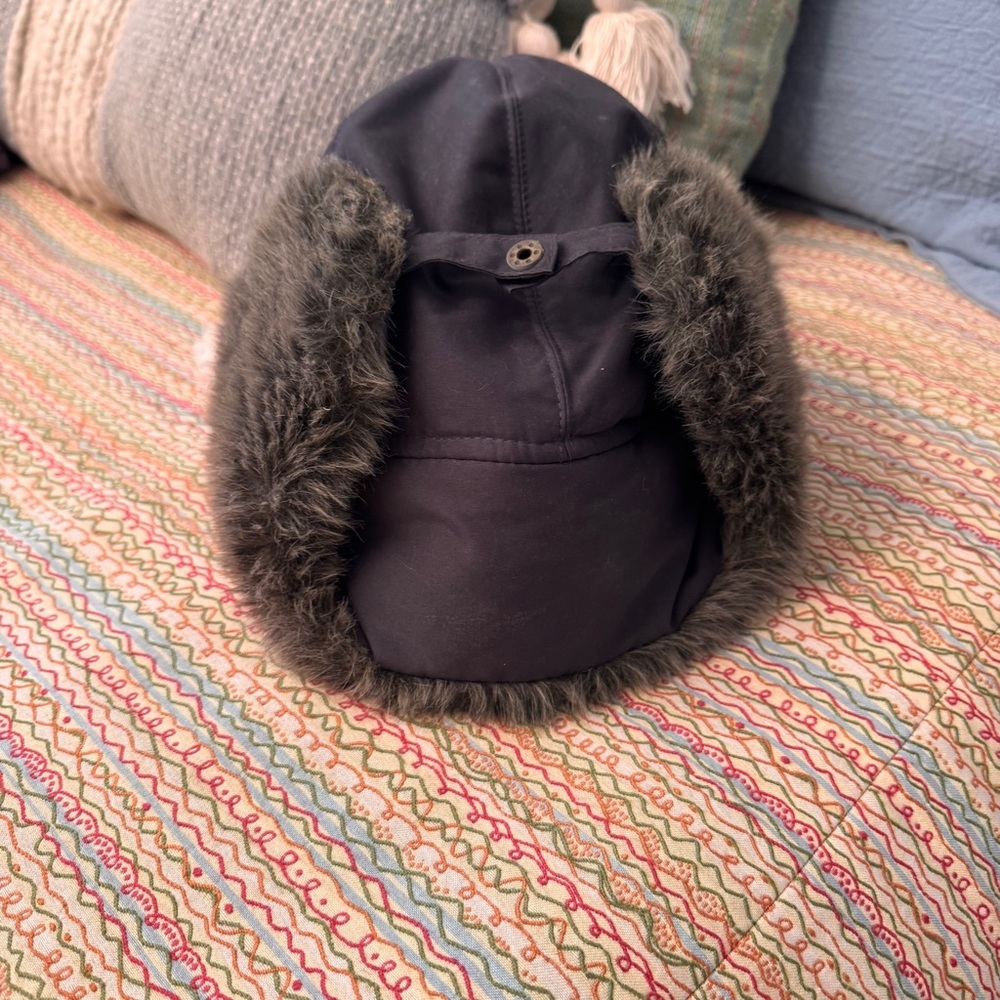 Eddie Bauer Black Trapper Hat faux fur L/XL snap closure Down insulated - Picture 14 of 15
